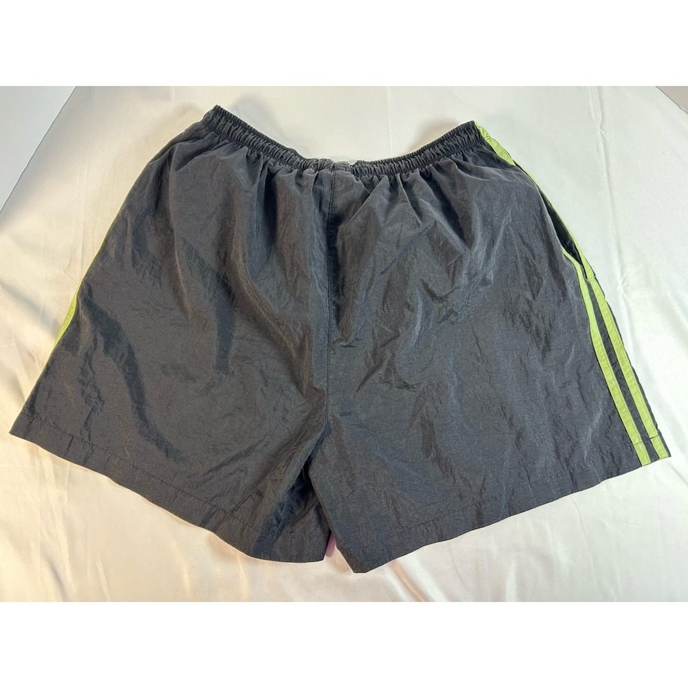 Adidas Black Elastic Waist Nylon Track Short Neon Green Striped Retro XL - Picture 2 of 9